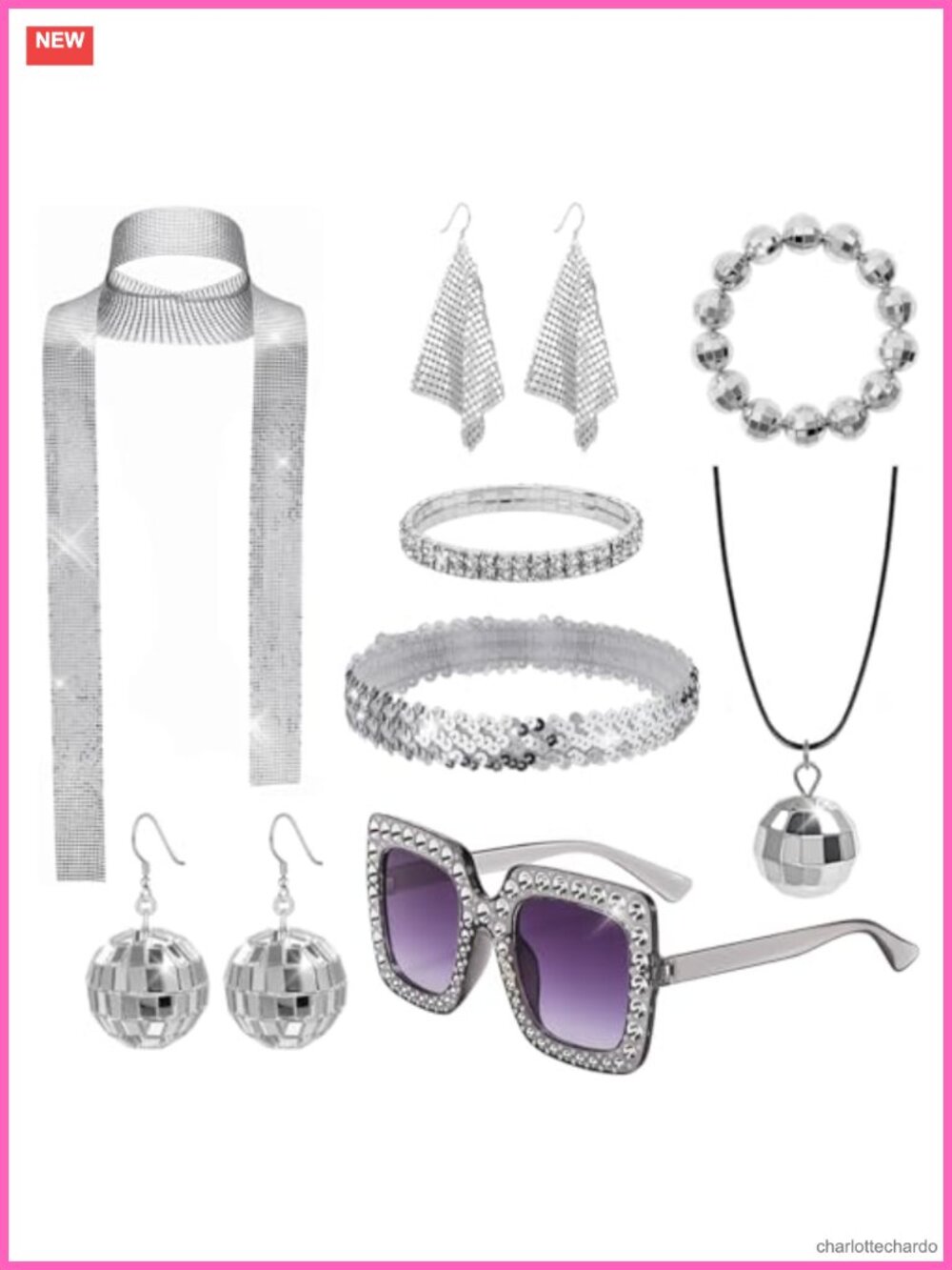 70s Disco Costume Jewelry Set Sequin Scarf Sunglasses Alloy Party Accessories